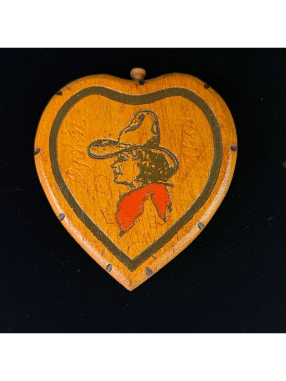 Vintage Wood Heart Shaped Box with Drawer Cowgirl Ogden Utah Souvenir